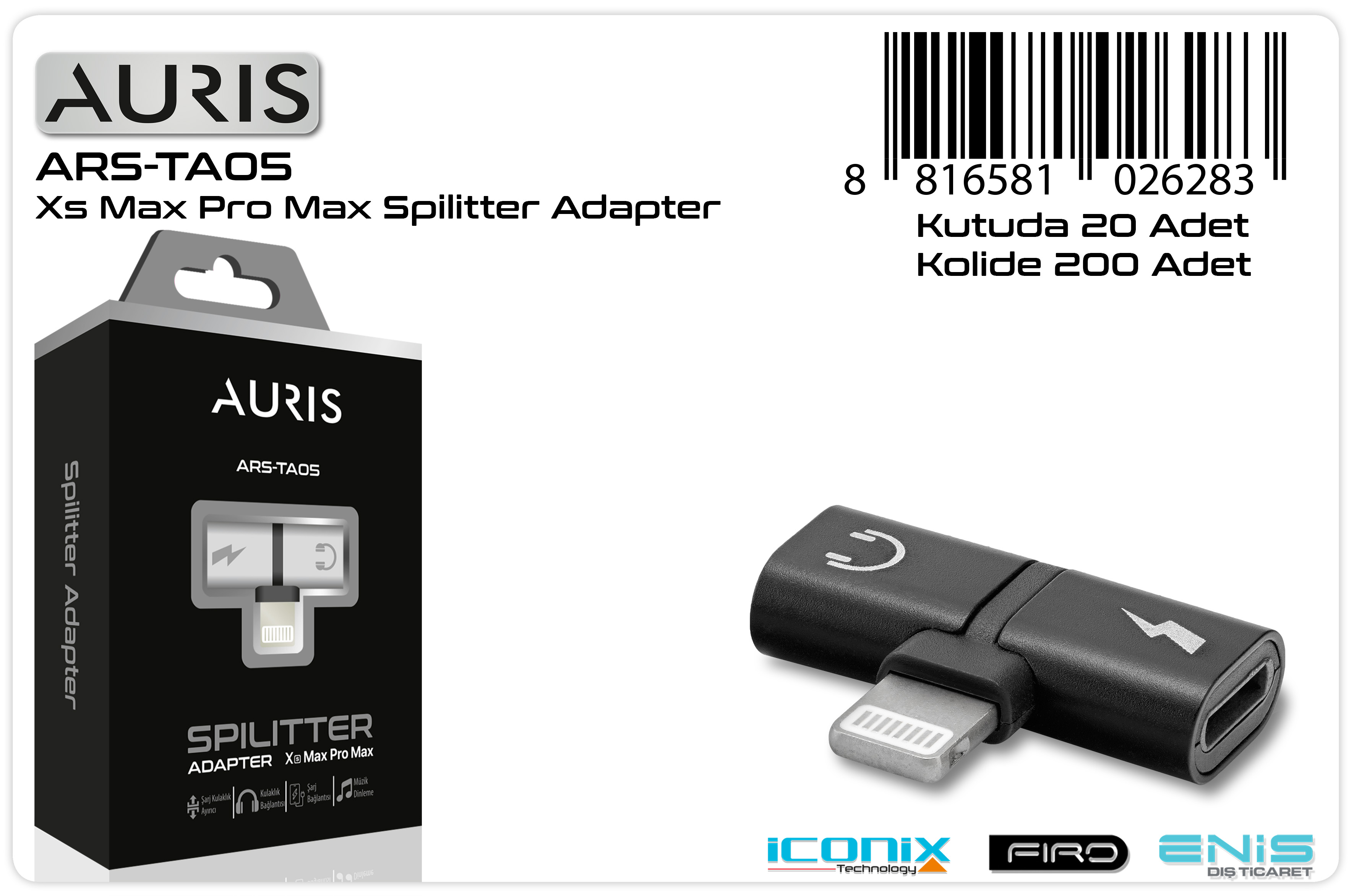 Auris ARS-TA05 Lightning Şarj ve Kulaklık Metal Çevirici